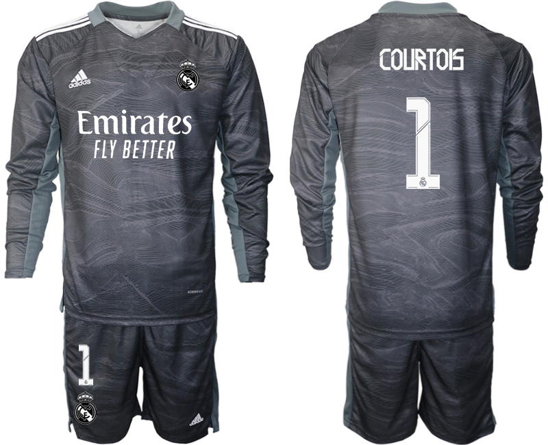 Men 2021-2022 Club Real Madrid black Long Sleeve goalkeeper #1 Soccer Jersey->customized soccer jersey->Custom Jersey